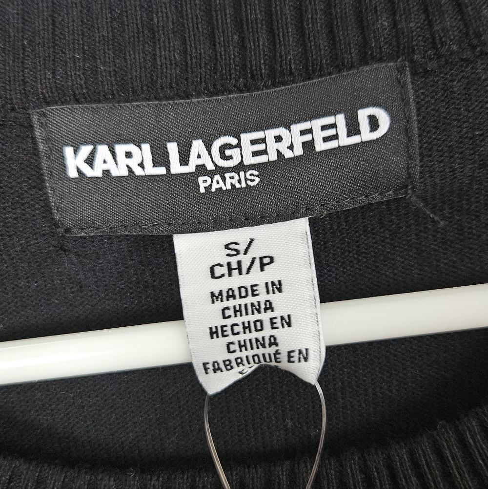 Karl Lagerfeld Black & White Striped Sweater With Gold Embellishments - Picture 3 of 5